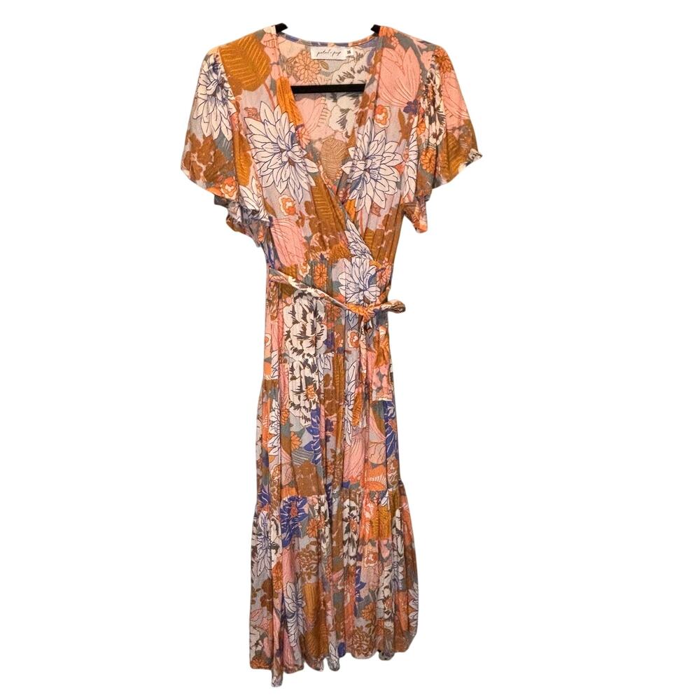Petal + Pup Floral Print Short Sleeve Midi Dress - size XS